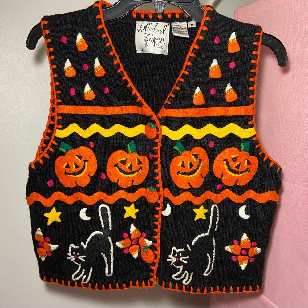 Michael Simon Sweater Vest Halloween 🎃 size Small/medium Candycorn Pumpkin